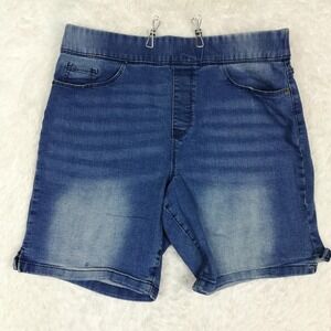 DKNY Womens Shorts Bermuda Blue Denim Pull On Stone Wash High Rise Stretch L